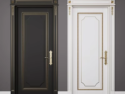 Classic Hinged Doors with Black and White Finishes Gold Accent Frames and Handles Design 3d model