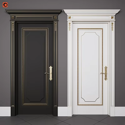 Classic Hinged Doors with Black and White Finishes Gold Accent Frames and Handles Design 3d model