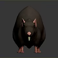 3D Model of Brown Rat With Pink Tail Ears Paws on Dark Background With Reflection