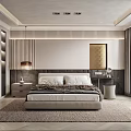 Modern Bedroom Interior Design With Striped Wall Headboard Golden Artwork And Herringbone Rug