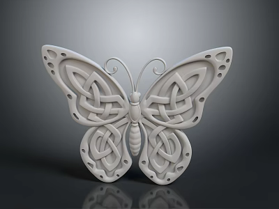 White Decorative Butterfly Ornament With Intricate Woven Pattern And Hollowed Out Design 3d model
