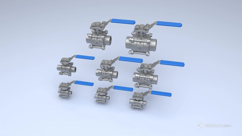 Multiple Stainless Steel Ball Valves With Blue Handles For Hardware Tools Usage 3d model 