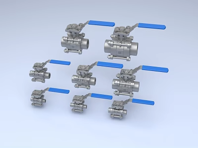 Multiple Stainless Steel Ball Valves With Blue Handles For Hardware Tools Usage 3d model