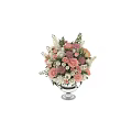 Elegant Decorative Ornament Set with Silver Metal Vase and Pink White Floral Arrangement