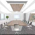Modern Spacious Conference Room Interior With Long Table Chairs Projector Large Windows And Green Plant