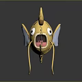 Golden Fish Figurine With Crown Like Decoration Big Eyes Open Mouth And Decorative Wings