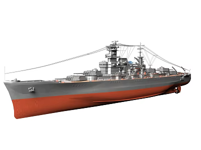 3D Model Of A Warship With Grey And Red Hull 3d model