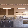 Modern Cafe Interior With Bar Counter Stools Menu Boards And Lighting 3d model