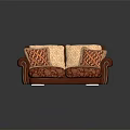 Classic Brown Leather Sofa With Rolled Arms And Geometric Patterned Accent Pillows 3d model
