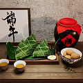 Traditional Dragon Boat Festival Food Bamboo Leaves Wrapped Zongzi Salted Duck Eggs And Tea