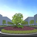 Garden Landscape Design with Curved Path Lined by Green Trees and Colorful Shrubs