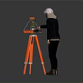 White Haired Person Using Green Tool On Red Tripod Workbench