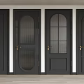 Black Swing Doors With Glass Panels And Metal Handles In Various Styles