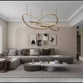 Modern Living Dining Room Interior Design With TV Wall Hanging Pendant Lights And Coffee Table