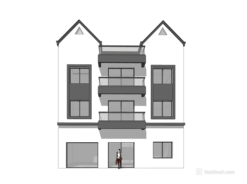 Modern Detached Villa With Three Floors Balconies And Front Entrance 3d model 