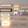 Illuminated Coffee Shop Signage Collection With Various Brand Names And Styles