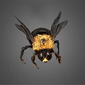Detailed Flying Insect With Black And Yellow Body Transparent Wings And Compound Eyes
