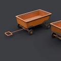 Two Old Orange Wheelbarrows With Metal Bodies And Black Wheels 3d model