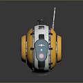 Space Exploration Propulsion Device Yellow Circular Body Fan Structure Antenna Red Button And Gray Parts