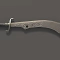 Silver Gray Scimitar Weapon With Carved Blade And Metal Hilt Design