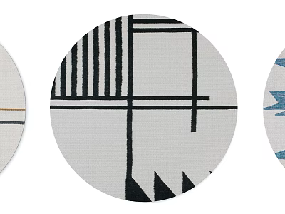 Contemporary Round Rug with Geometric Lines Abstract Shapes and Striped Patterns in Neutral Colors 3d model