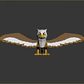 Detailed Low Poly 3D Bird Model With White Brown Feathers Spread Wings And Reflective Base