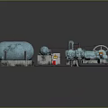 Industrial Mechanical Equipment With Blue Tank Conveyor Belt And Pipes