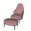 Elegant Pink Upholstered Modern Armchair With Matching Checkered Footstool Design