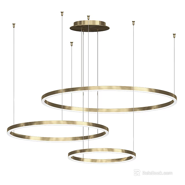 Modern Gold Circular Ring Pendant Light With Three Layers And LED Illumination Design 3d model