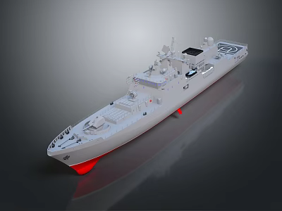 Modern Warship Design Featuring White Hull Red Bottom And Deck Antenna Systems 3d model