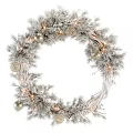 Silver Christmas Wreath With Decorative Balls Warm Lights And Pine Branches