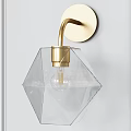 Modern Brass Wall Sconce with Transparent Diamond Shaped Glass Shade and Clear Bulb