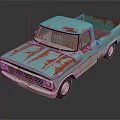 Vintage Blue And White Pickup Truck With Rusty Exterior And Classic Design