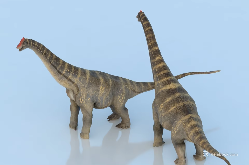 Two Long Necked Patterned Reptiles Standing On Smooth Light Background Surface 3d model 