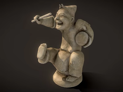 Stone Carving Ornament Decoration Set With Human Figure Holding Chopsticks Single Foot Standing Smiling Face Base 3d model