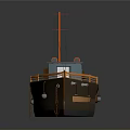 Small Fishing Boat With Blue Cabin Orange Railings And Wooden Deck Ladder