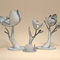 Artistic Flower Shaped Decorative Ornaments With Blue Beige Branch Like Stems And Bases