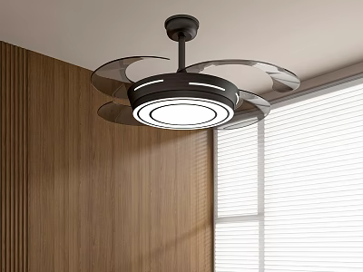Modern Ceiling Air Conditioner Fan With LED Light And Wooden Wall Design 3d model