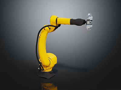 Smart Industrial Robotic Arm With Yellow Structure And Gripper In Workshop 3d model