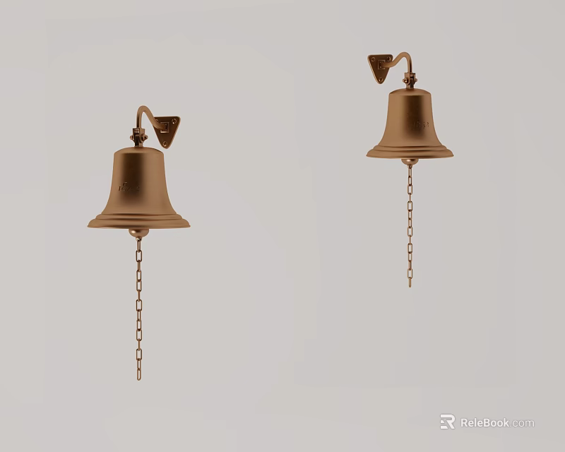 Two Vintage Brass Doorbell With Bell Shape And Hanging Chain Design 3d model 