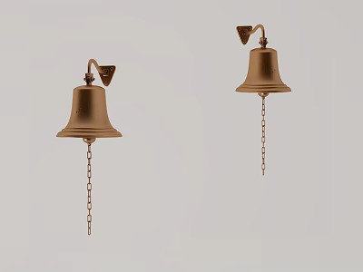 Two Vintage Brass Doorbell With Bell Shape And Hanging Chain Design 3d model