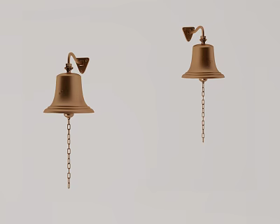 Two Vintage Brass Doorbell With Bell Shape And Hanging Chain Design 3d model