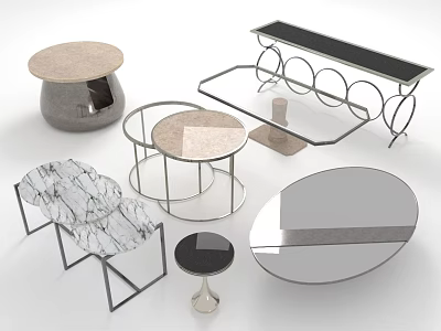 Modern Coffee Tables with Marble Glass Tops and Metal Frames in Round Oval Designs 3d model