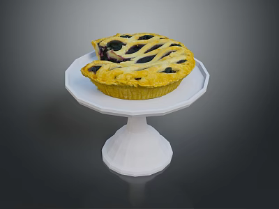Golden Blueberry Pie with Lattice Crust on White Cake Stand 3d model