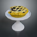 Golden Blueberry Pie with Lattice Crust on White Cake Stand