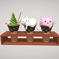 Cute Cat Shaped Ice Cream Green And Pink Flavors In Cone Cups On Wooden Stand