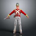 Military Character in Red Uniform Gray Hat White Pants Holding Gun With Gold Accents