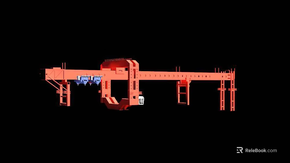Red Steel Structure Industrial Overhead Crane With Beam Trolley And Tracks 3d model 