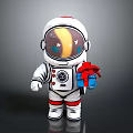 Astronaut Figurine in White Spacesuit with Helmet Yellow Moon Stars Blue Gift Box Red Ribbon