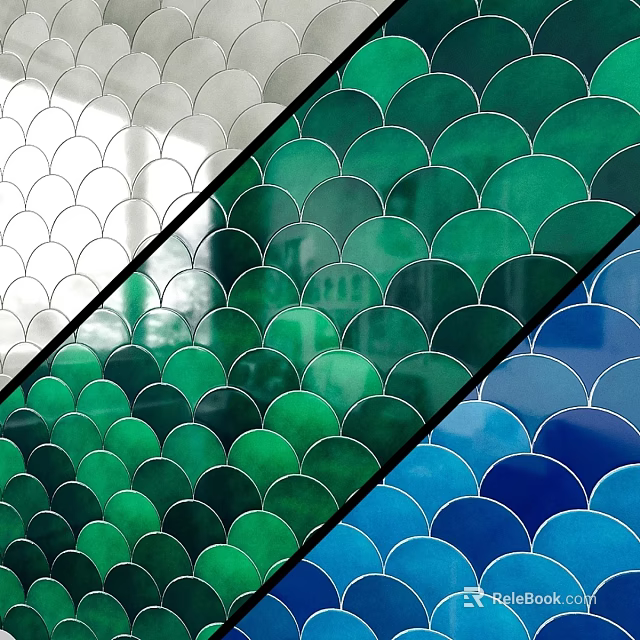 Colorful Fish Scale Tiles for Wall Decoration White Green Blue Patterns 3d model 